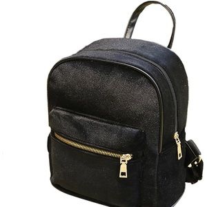 Mini Black Backpack Gold Velvet Bag Daypack